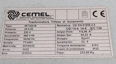 Trasformatore trifase di isolamento
