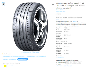 Gomme Nexen N fera sport 215 45 ZR17 91Y TL Estivi