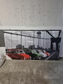 quadro ponte di brooklyn con fiat 500 d epoca