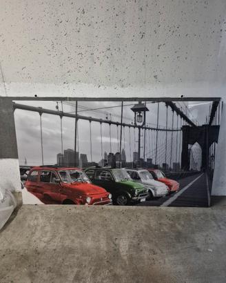 quadro ponte di brooklyn con fiat 500 d epoca