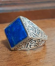 anello uomo argento 925 lapislazzulo cesellato 