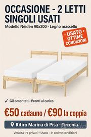 2 Letti Singoli Ikea Neiden 90x200 Legno Massello