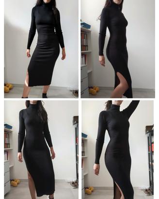 Vestito lungo colo alto nero hm