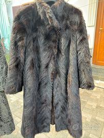 Cappotto Pelliccia Vera Visone Nero/Marrone Scuro