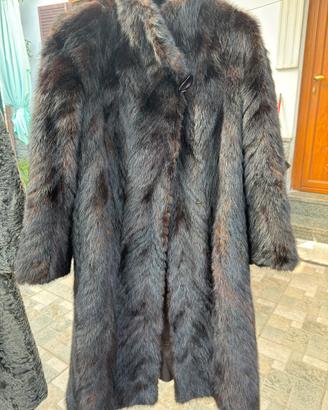 Cappotto Pelliccia Vera Visone Nero/Marrone Scuro