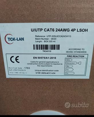 Cavo U/Utp cat 6 24awg 4p Lsoh