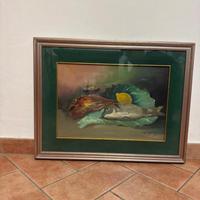 Dipinto olio su tela Natura morta con pesci