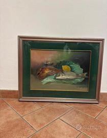 Dipinto olio su tela Natura morta con pesci