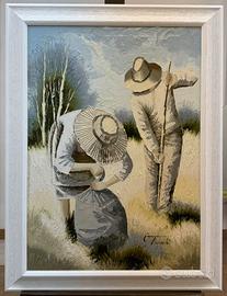 Quadro olio su tela Giampietro Tugnoli, contadini