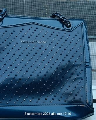 borsa a spalla Trussardi Jeans blu notte lucido