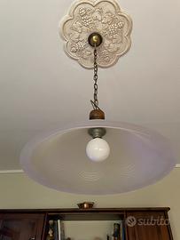 Lampadario a sospensione vintage in vetro opalino