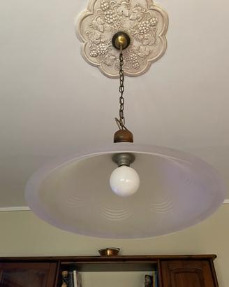 Lampadario a sospensione vintage in vetro opalino