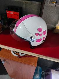 Casco jet bianco e rosa con cuori e visiera