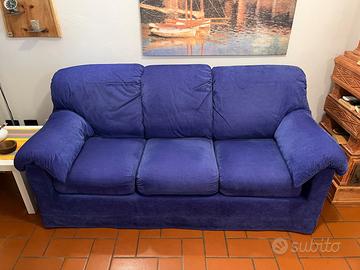 Divano, tessuto blu a 3 posti con cuscini lavabili