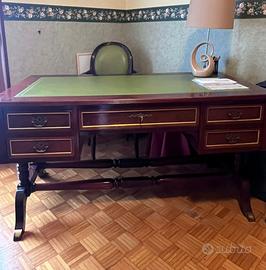 SCRIVANIA MARINA IN PELLE E LEGNO DI MOGANO