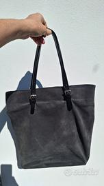 Borsa Tote in Vera Pelle Scamosciata – Grigio Antr