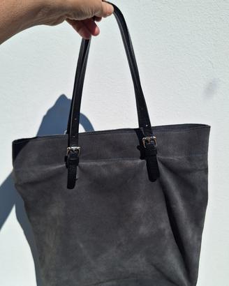 Borsa Tote in Vera Pelle Scamosciata – Grigio Antr