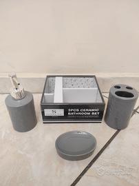 Set bagno in ceramica 3 pezzi grigio 
