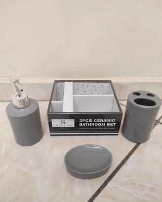 Set bagno in ceramica 3 pezzi grigio 
