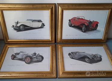 Quadri Auto Vintage 4 Stampe + Cornici A. Cairati