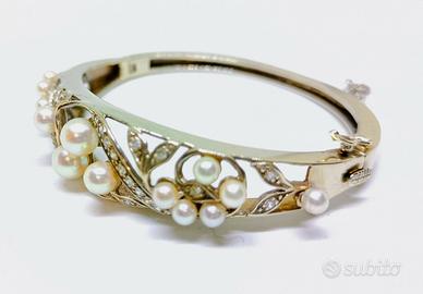 bracciale oro bianco, madre perla e diamanti