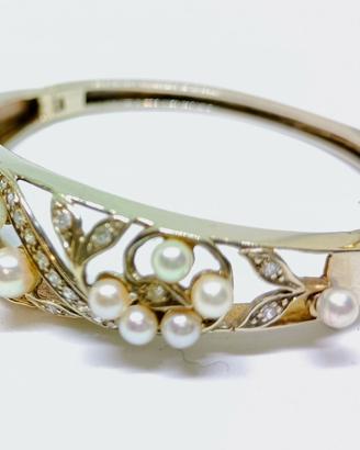 bracciale oro bianco, madre perla e diamanti