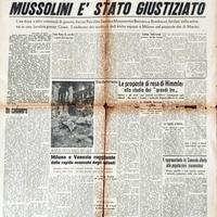 Giornale del 30 aprile 1945 morte Mussolini