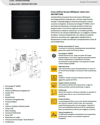 FORNO WHIRLPOOL MOD. WOI78PT1SBA