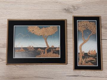 Quadri vintage in sughero – Coppia in cornice 