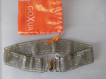 Cintura indonesiana originale in perline argentate