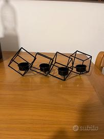 Portacandele geometrico a 4 cubi in metallo nero
