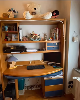 Libreria + Scrivania in legno con penisola