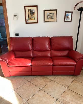 DIVANO 3 POSTI IN VERA PELLE CON 2 RECLINER-NUOVO