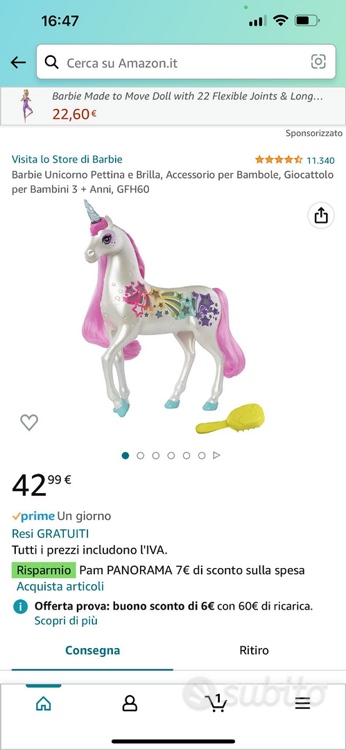 Barbie Dreamtopia Unicorno Pettina & Brilla, Giocattolo per