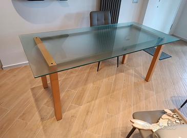 Tavolo cristallo e rovere