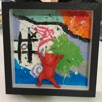 Quadro Shadow Box Pop Art - Gatto Rosso 3D su Sfon