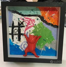 Quadro Shadow Box Pop Art - Gatto Rosso 3D su Sfon