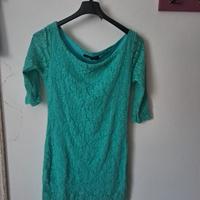 Vestito Azzurro in Pizzo con Maniche al Gomito