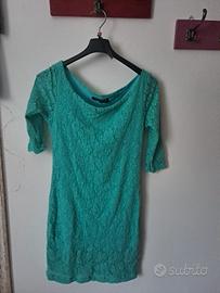 Vestito Azzurro in Pizzo con Maniche al Gomito