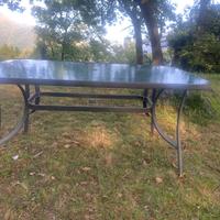 Tavolo da Giardino con Piano in Vetro Temperato