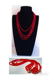 Collana girocollo perline colore rosso '60/70