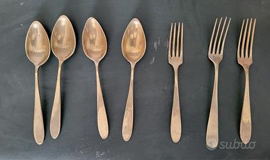 Set 4 cucchiai e 3 forchette alpacca packfong vint