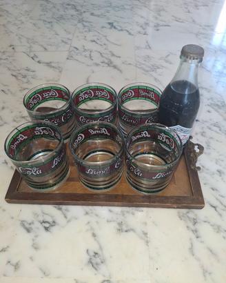 6 bicchieri + bottiglia Coca Cola vintage