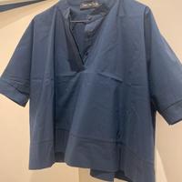 Blusa donna blu cotone maniche a tre quarti