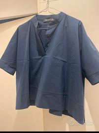 Blusa donna blu cotone maniche a tre quarti