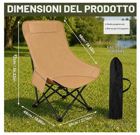 Sedia campeggio pieghevole schienale alto 136 Kg