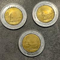 3 monete da 500 lire del 1982