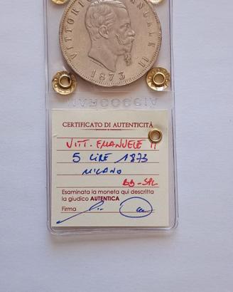 Vittorio Emanuele II 5 lire 1873 Roma bb-spl