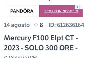Mercury F100 ELPT CT – 2023 – Solo 300 Ore – Perfe