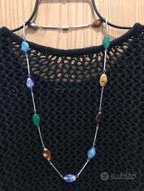 Collana vintage pietre agata e metallo argentato